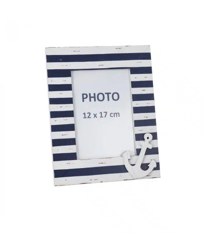 Cornice Portafoto a Righe Blu con Ancora – Stile Marinaro