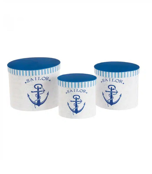 Set Scatole Ovali con Ancora – Tris Decorativo in Stile Marino