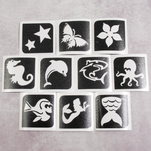 Set stencil tatuaggi temporanei aqua