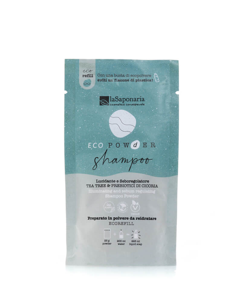 Shampoo in polvere lucidante e seboregolatore - Tea tree e Prebiotici di cicoria