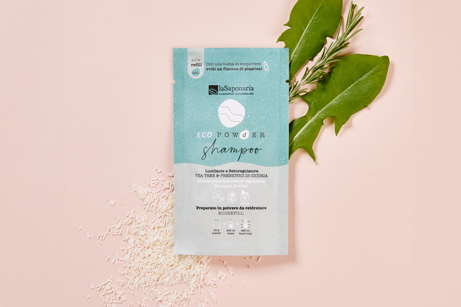 Shampoo in polvere lucidante e seboregolatore - Tea tree e Prebiotici di cicoria