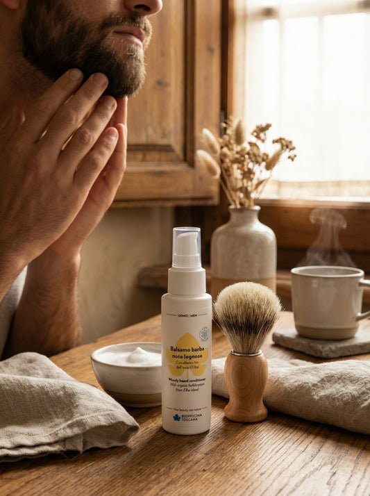 Balsamo barba note legnose con Elicriso Bio - Ammorbidisce e Idrata by Biofficina Toscana — hero product photo