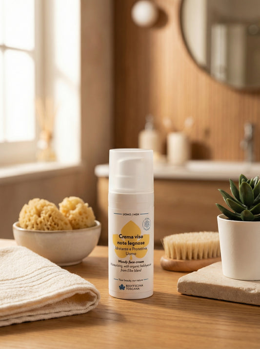 Crema viso note legnose - Idratante e Protettiva Uomo by Biofficina Toscana — hero product photo