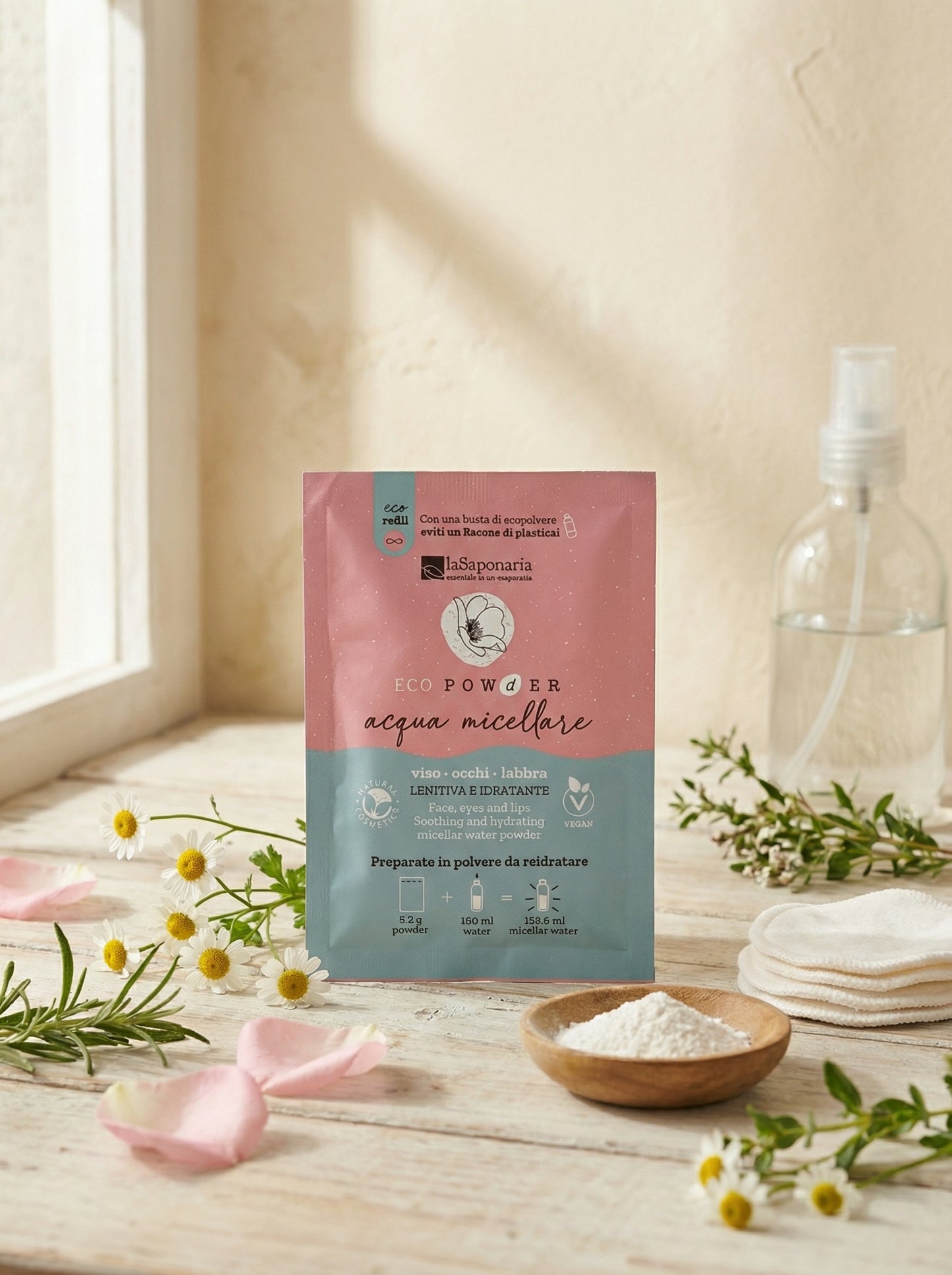 Acqua micellare in polvere da reidratare - Detergente Viso Idratante by La Saponaria — hero product photo
