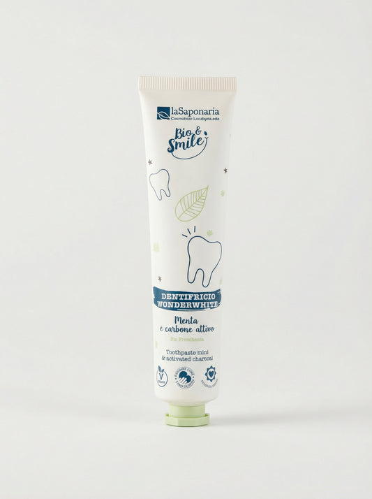 Dentifricio sbiancante WonderWhite Menta&Carbone Bio Freschezza by La Saponaria — product photo on white background