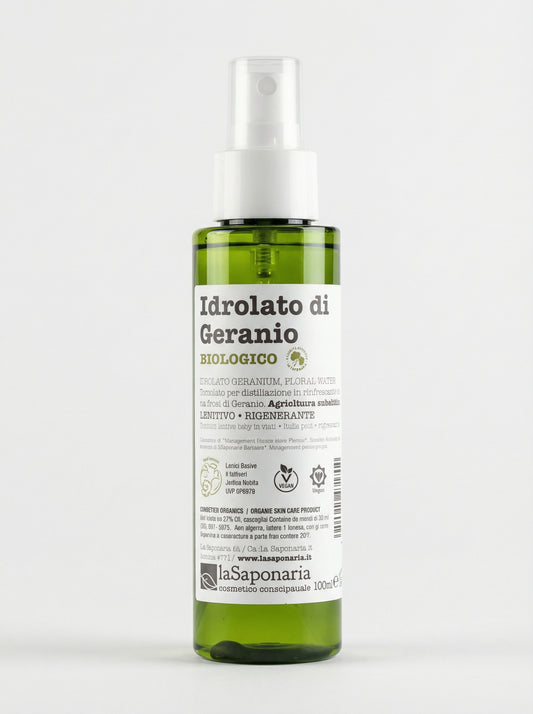 Idrolato di Geranio Bio - Tonico Lenitivo Rinfrescante by La Saponaria — product photo on white background