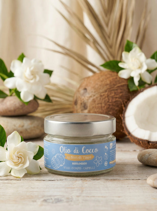 Olio di Cocco ai fiori di Tiarè biologico Multiuso Nutriente by La Saponaria — hero product photo
