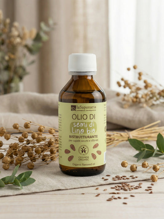Olio di semi di lino bio - Olio Capelli Ristrutturante e Nutriente by La Saponaria — hero product photo