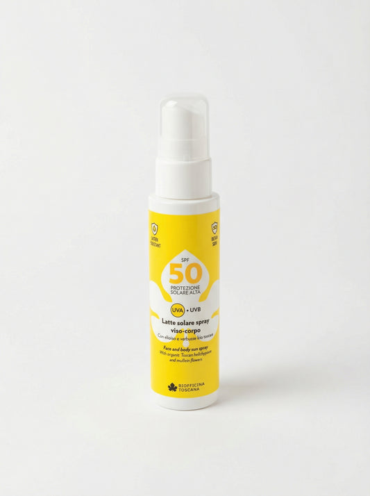 Latte solare spray viso-corpo SPF50 by Biofficina Toscana — product photo on white background