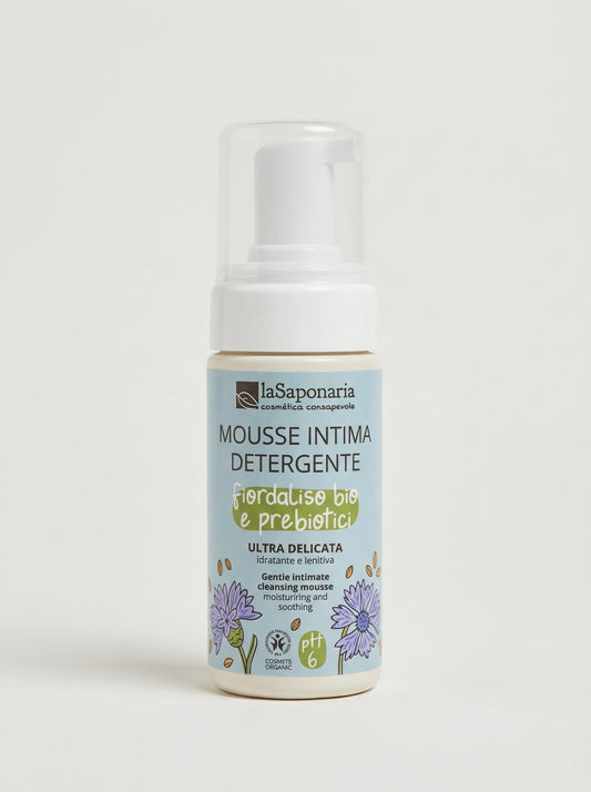 Mousse intima detergente fiordaliso bio e prebiotici ultra delicata PH6 by La Saponaria — product photo on white background