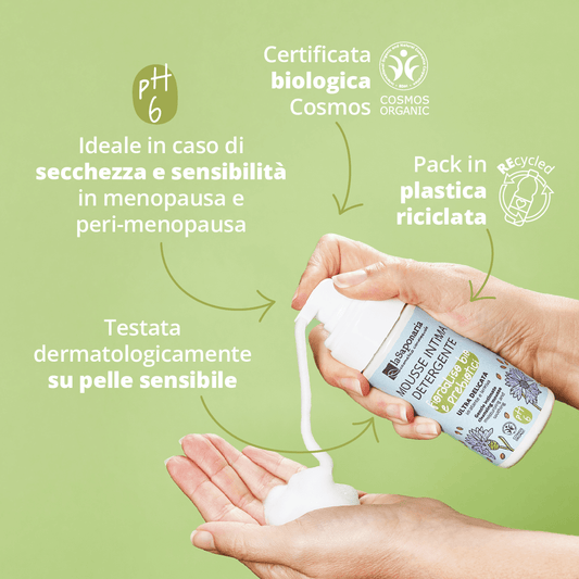 Mousse intima detergente fiordaliso bio e prebiotici ultra delicata PH6