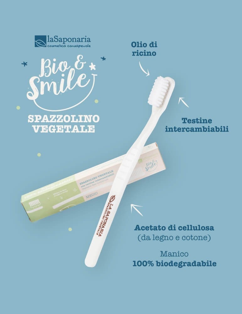 Spazzolino fibra vegetale - setole medie, biodegradabile