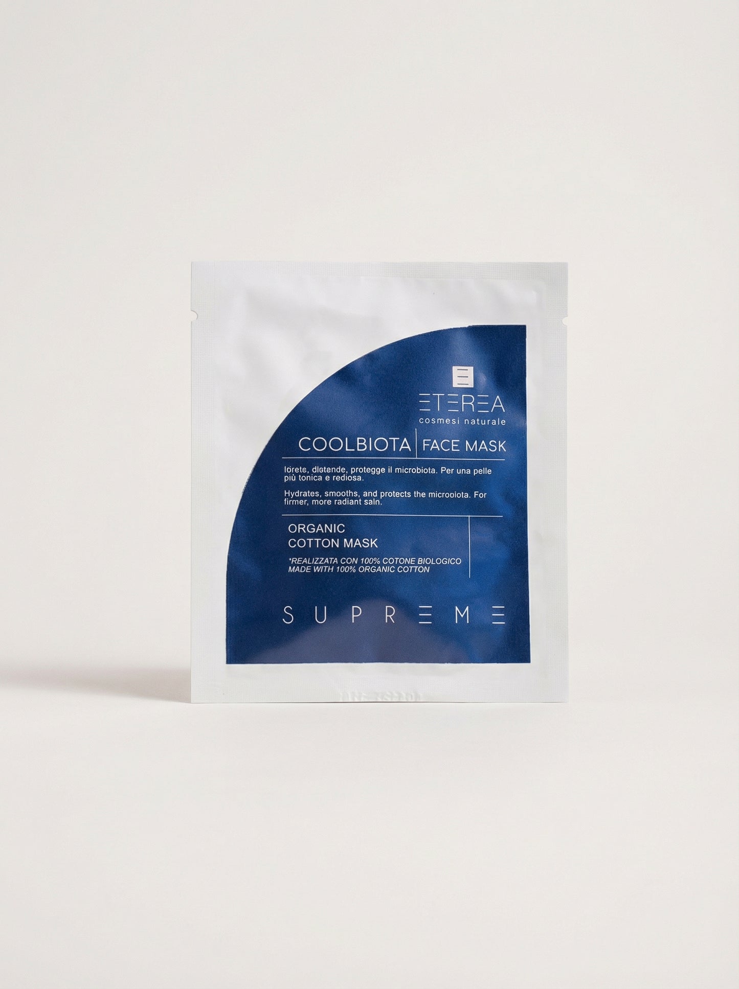 Supreme Coolbiota face mask – Maschera viso idratante e lenitiva by Eterea — product photo on white background