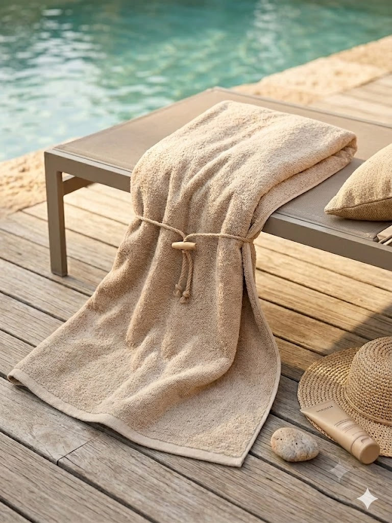 Telo piscina 100x180cm in cotone beige riciclato 500gsm GSR