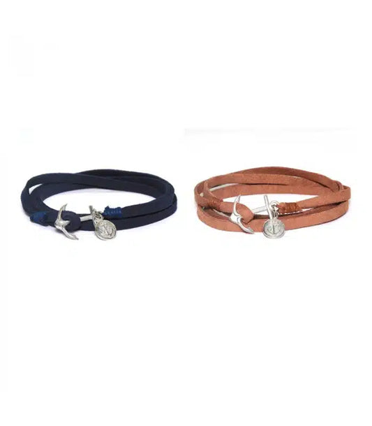 Bracciale nautico ancora in cuoio e acciaio