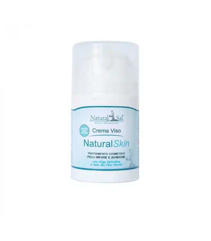 Crema Viso Natural Skin, Pelli impure ed acneiche, con Ossido di Zinco, Alga Spirulina e Sale del Mar Morto