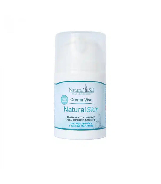 Crema Viso Natural Skin, Pelli impure ed acneiche, con Ossido di Zinco, Alga Spirulina e Sale del Mar Morto