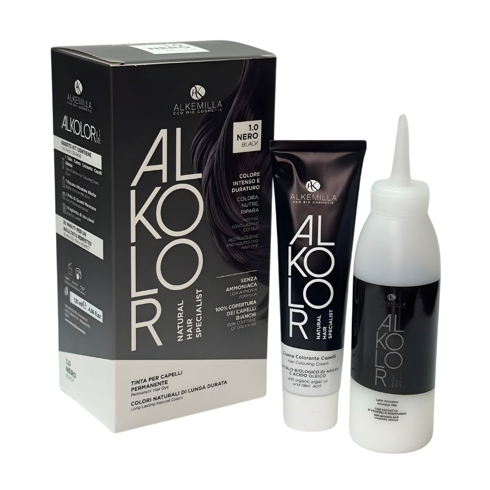 Tinta per Capelli Permanente Alkolor senza Ammoniaca 1.0 Nero
