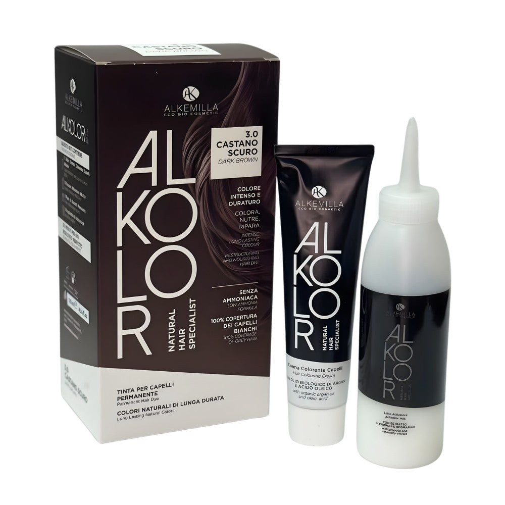 Tinta per Capelli Permanente Alkolor senza Ammoniaca 3.0 Castano Scuro