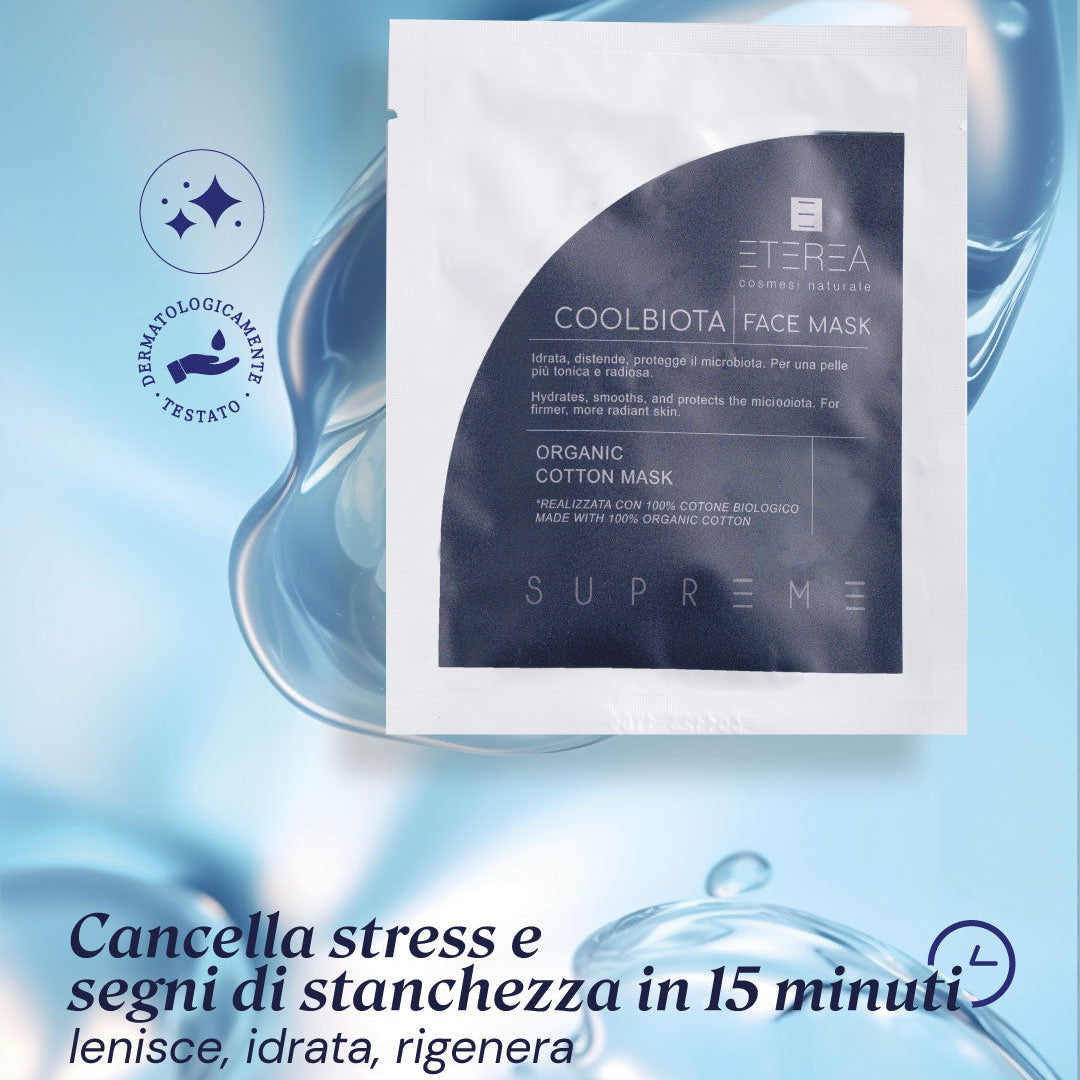 Maschera viso idratante  con cotobe biologico - Supreme Coolbiota face mask