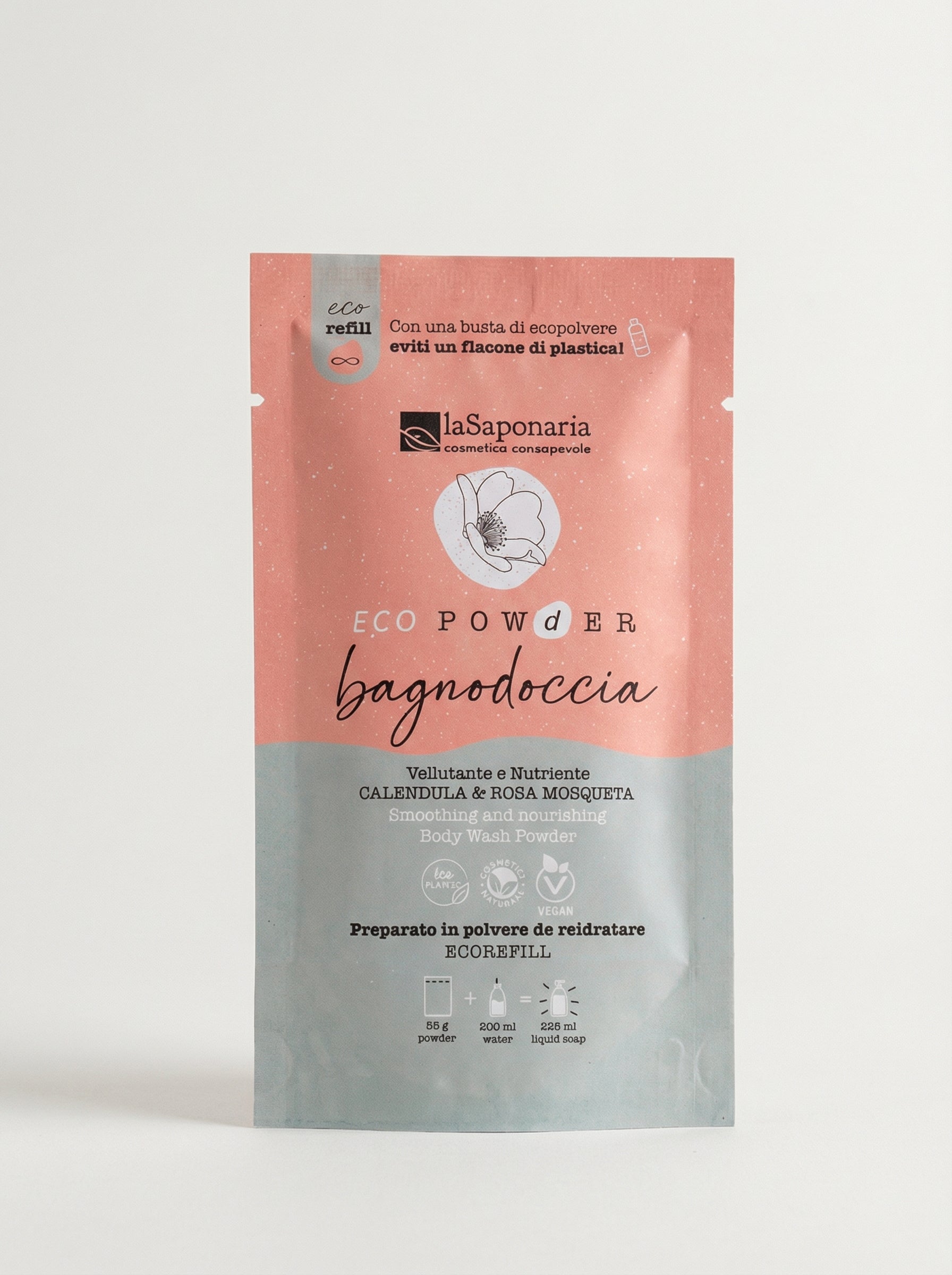 Bagnodoccia in polvere vellutante e nutriente per pelli Secche by La Saponaria — product photo on white background