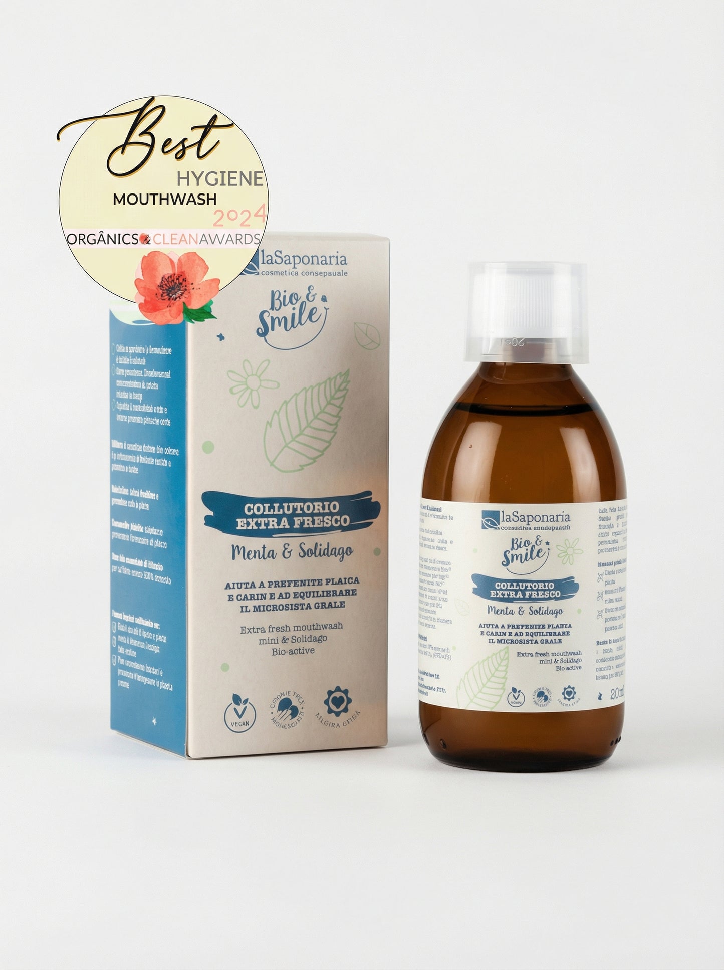 Collutorio Extra Fresco Menta&Solidago Antiplacca Rinfrescante Bio by La Saponaria — product photo on white background