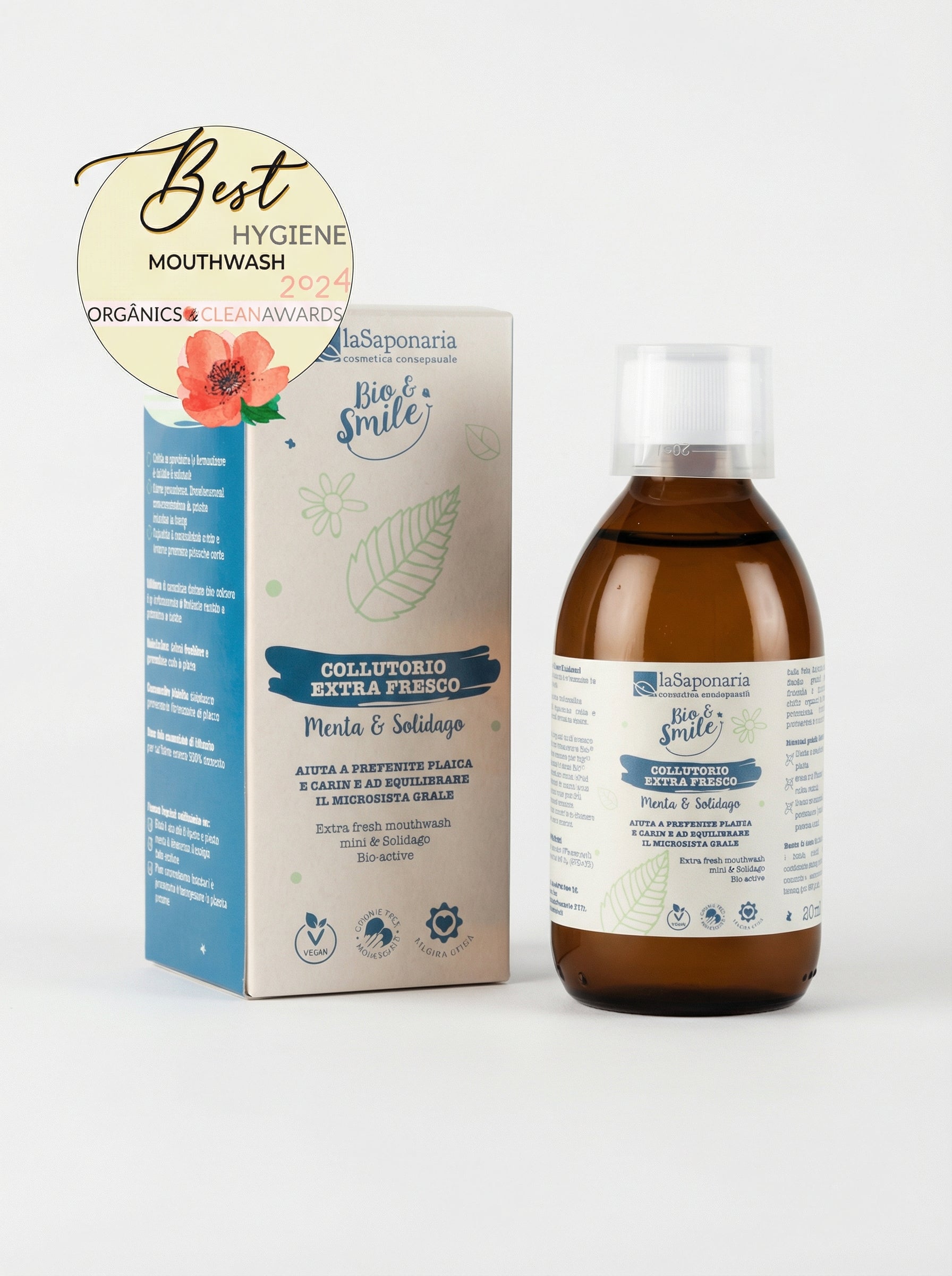 Collutorio Extra Fresco Menta&Solidago Antiplacca Rinfrescante Bio by La Saponaria — product photo on white background
