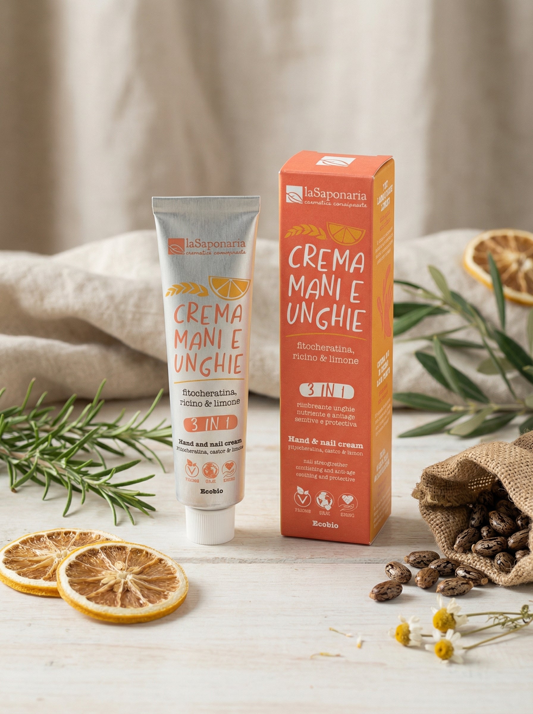 Crema mani e unghie 3 IN 1 - Fitocheratina, Ricino & Limone by La Saponaria — hero product photo