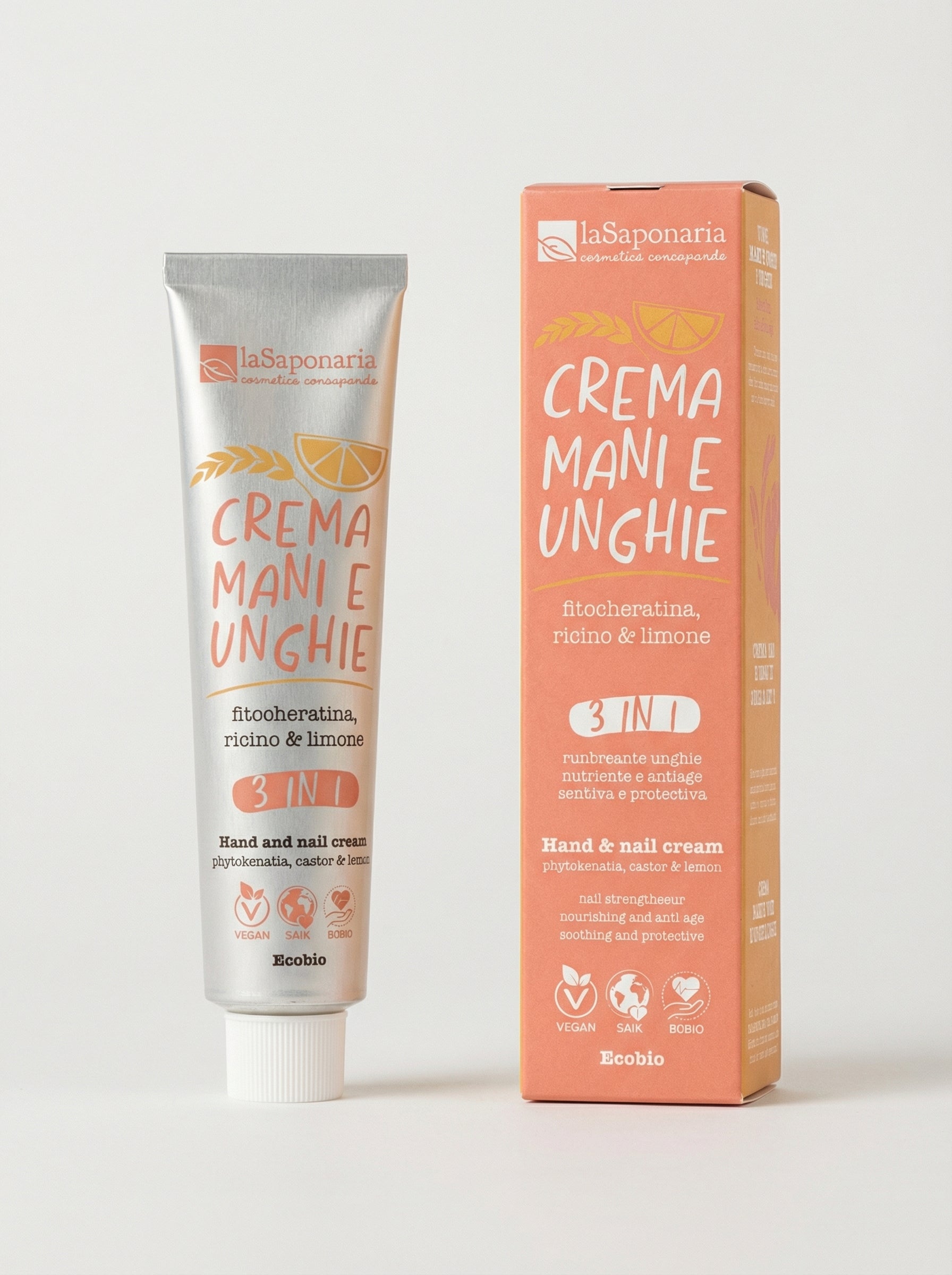 Crema mani e unghie 3 IN 1 - Fitocheratina, Ricino & Limone by La Saponaria — product photo on white background