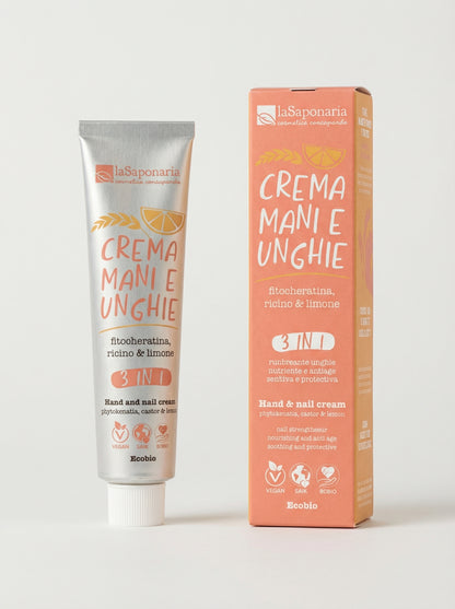 Crema mani e unghie 3 IN 1 - Fitocheratina, Ricino & Limone by La Saponaria — product photo on white background
