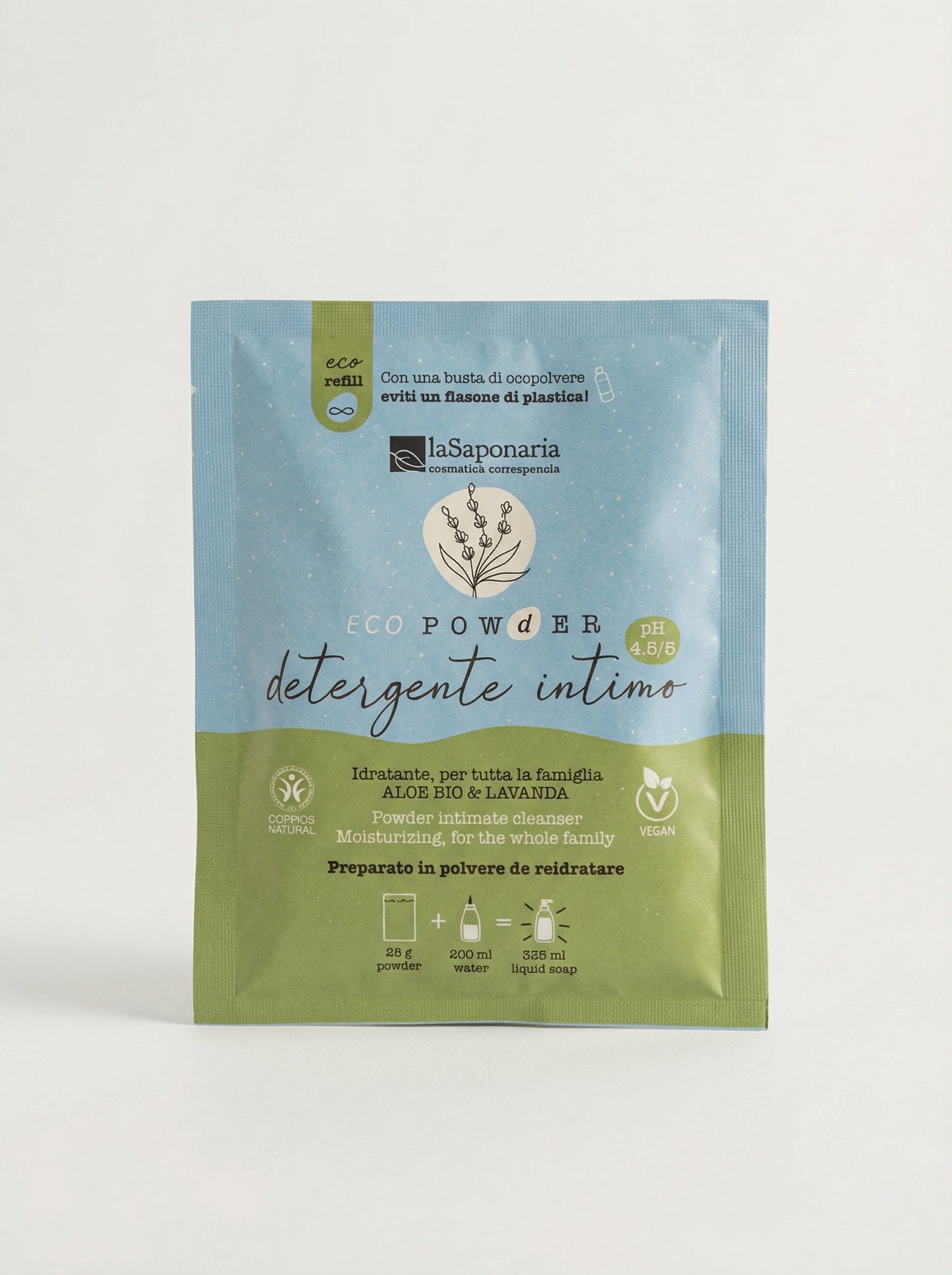 Detergente intimo in polvere Aloe Bio & Lavanda Delicato pH 4.5-5 by La Saponaria — product photo on white background