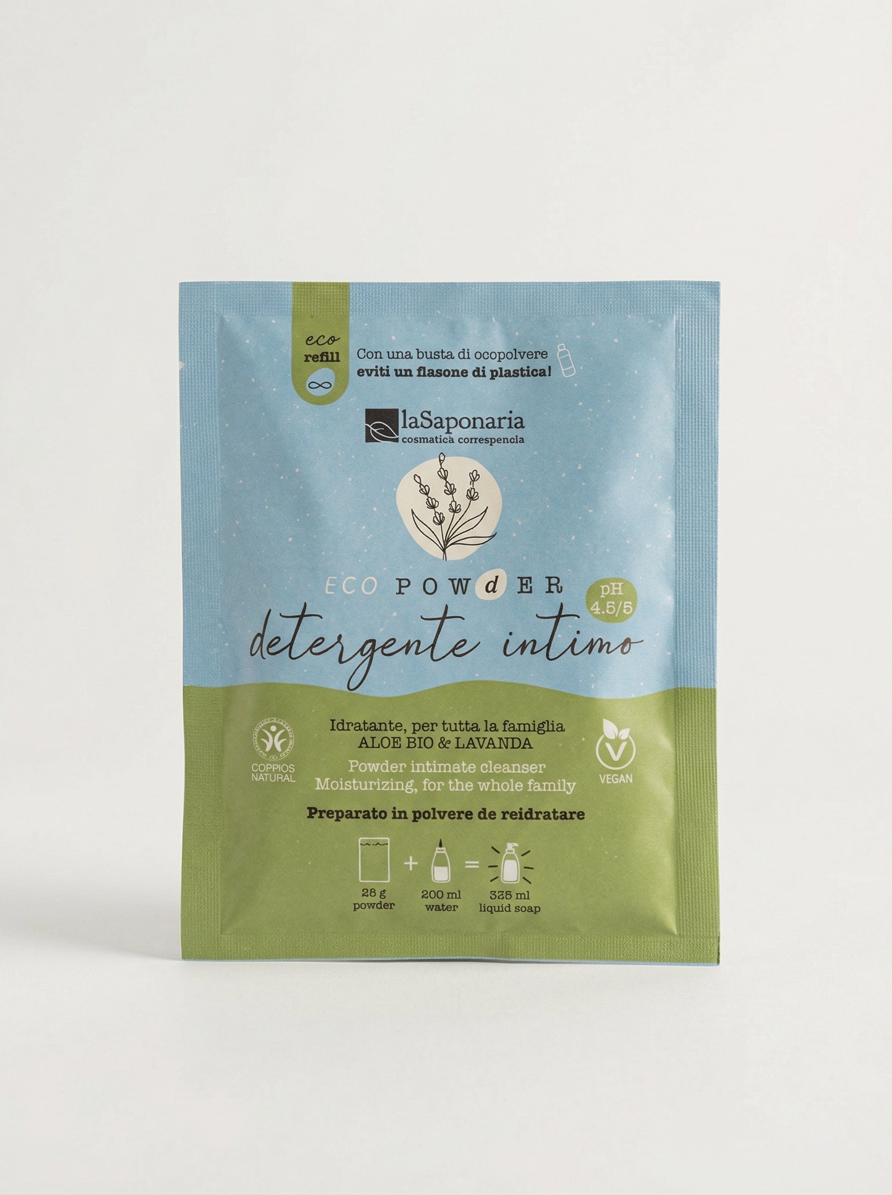 Detergente intimo in polvere Aloe Bio & Lavanda Delicato pH 4.5-5 by La Saponaria — product photo on white background