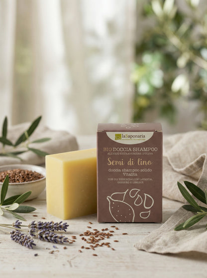 Doccia shampoo solido ai Semi di lino - Sapone Doccia Vitalità by La Saponaria — hero product photo