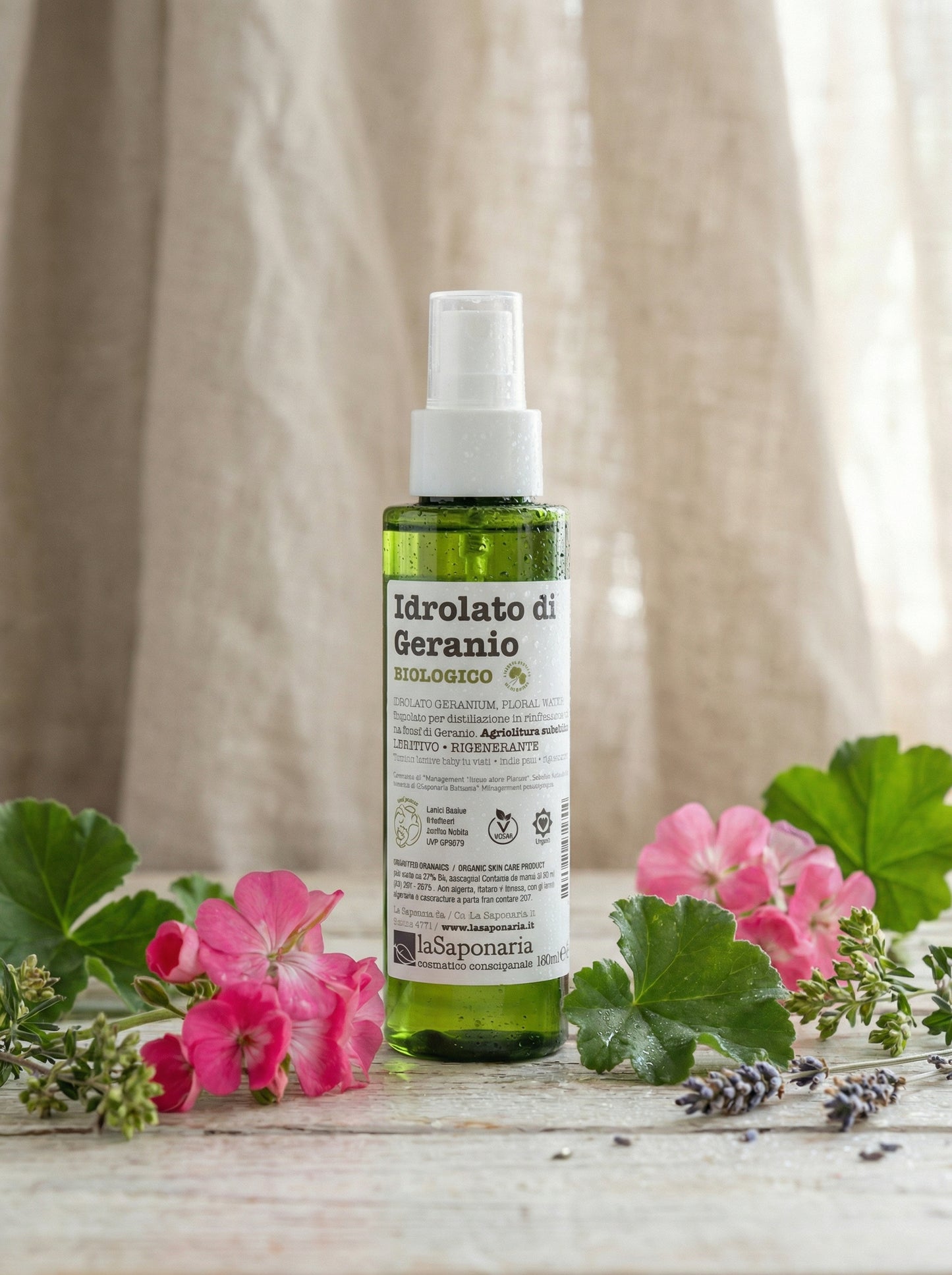 Idrolato di Geranio Bio - Tonico Lenitivo Rinfrescante by La Saponaria — hero product photo