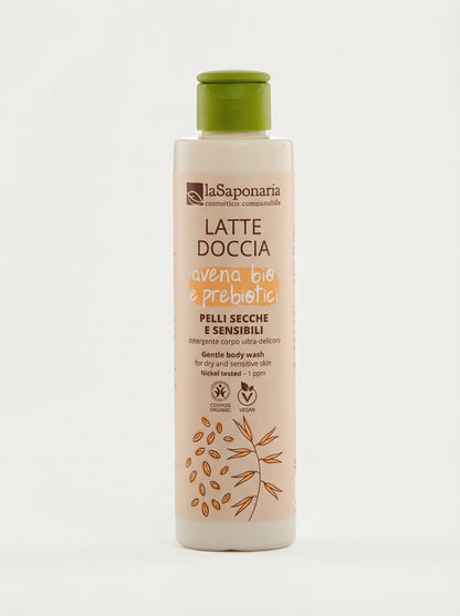 Latte doccia per pelli secche e sensibili - Avena Bio e Prebiotici Bagnodoccia Idratante by La Saponaria — product photo on white background