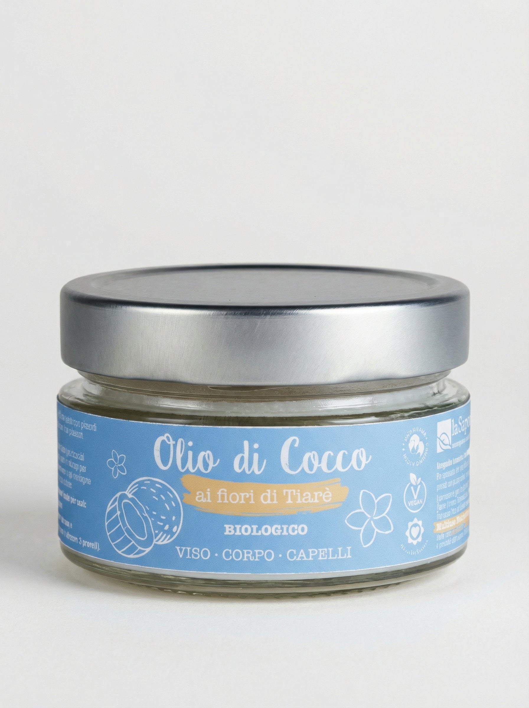 Olio di Cocco ai fiori di Tiarè biologico Multiuso Nutriente by La Saponaria — product photo on white background