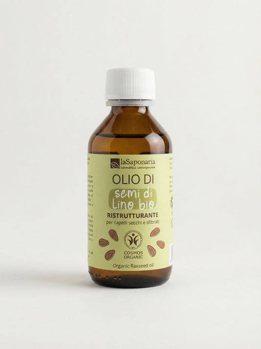 Olio di semi di lino bio - Olio Capelli Ristrutturante e Nutriente by La Saponaria — product photo on white background
