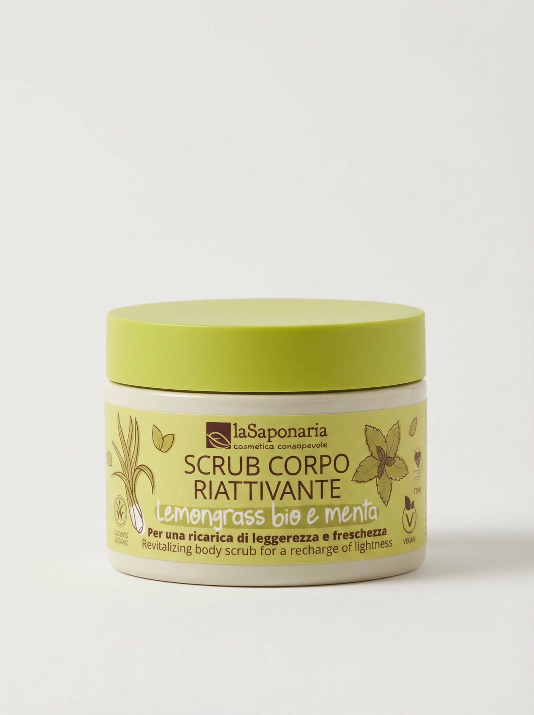 Scrub Corpo Riattivante - Lemongrass Bio e Menta Stimolante e Levigante by La Saponaria — product photo on white background