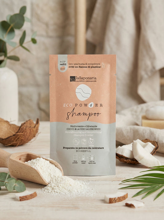 Shampoo in Polvere Cocco e Acido Ialuronico Rinforzante e Idratante by La Saponaria — hero product photo