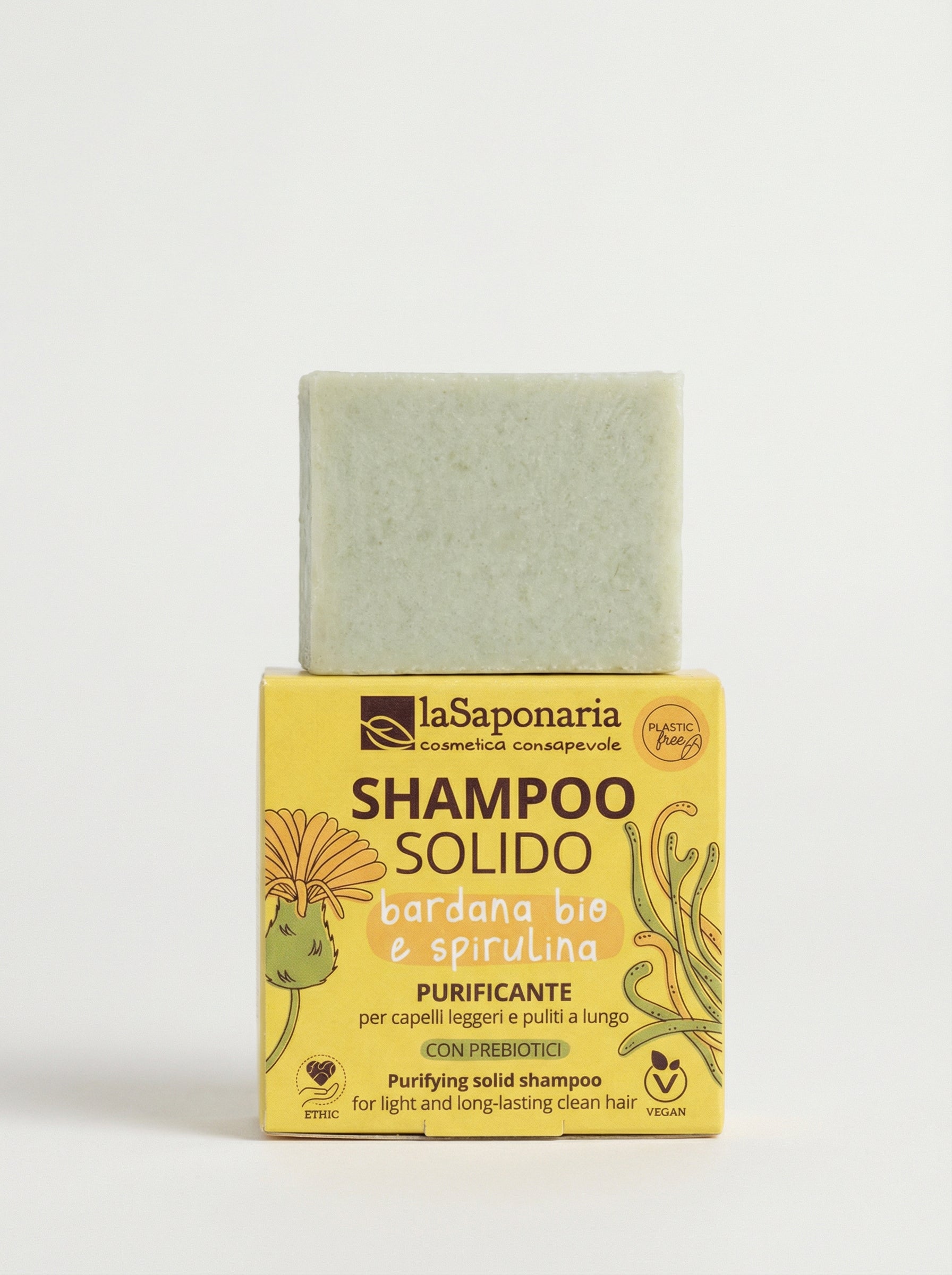 Shampoo Solido Purificante Bardana Bio e Spirulina - Capelli Grassi by La Saponaria — product photo on white background