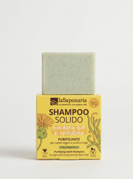 Shampoo Solido Purificante Bardana Bio e Spirulina - Capelli Grassi by La Saponaria — product photo on white background