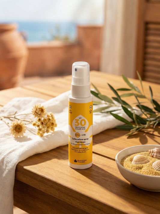 Latte solare spray viso-corpo SPF30 by Biofficina Toscana — hero product photo