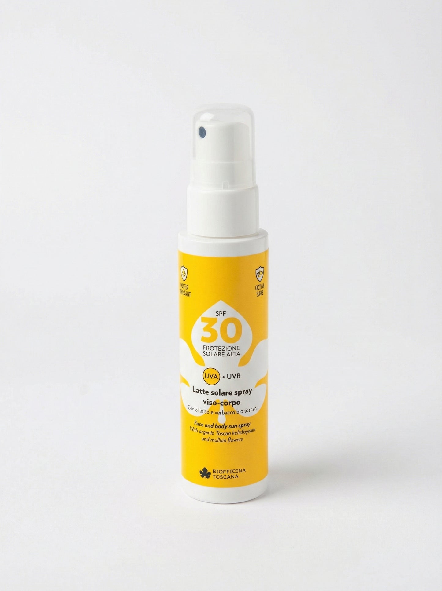 Latte solare spray viso-corpo SPF30 by Biofficina Toscana — product photo on white background