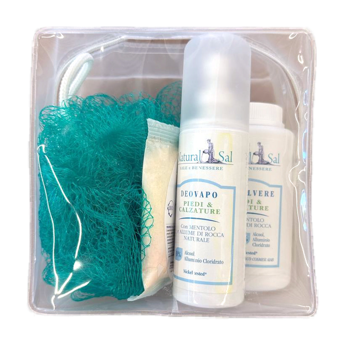 Kit deodorante piedi e calzature NaturalSal nella pochette trasparente