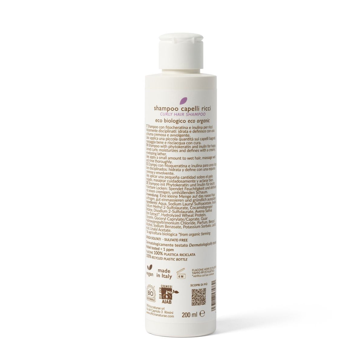 Shampoo Capelli Ricci Disciplinante con Avena Bio e Inulina