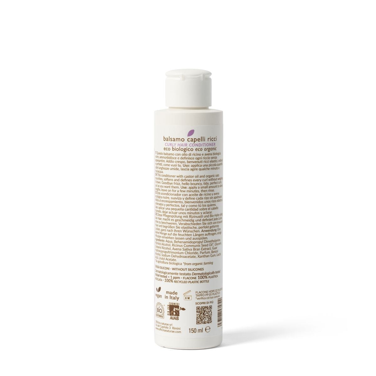 Balsamo Capelli Ricci Anti-Crespo con Ricino Bio e Avena