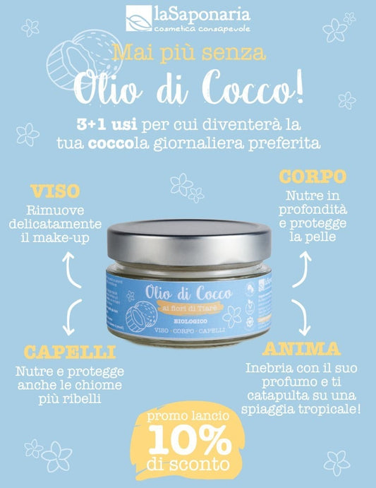Olio di Cocco ai fiori di Tiarè biologico Multiuso Nutriente