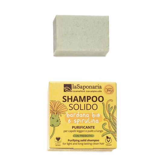 Shampoo Solido Purificante Bardana Bio e Spirulina - Capelli Grassi