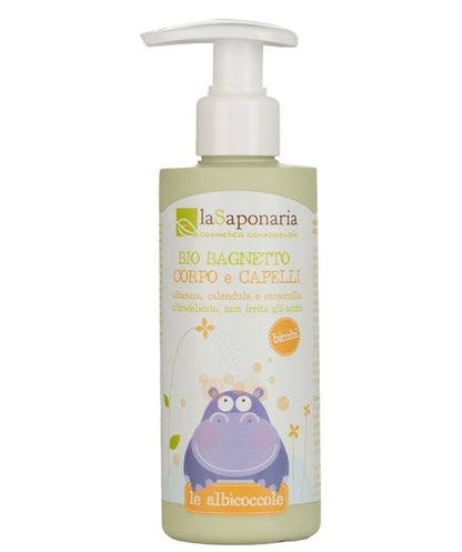 Bio bagnetto corpo e capelli albicocca, calendula e camomilla - ultradelicato, non irrita gli occhi