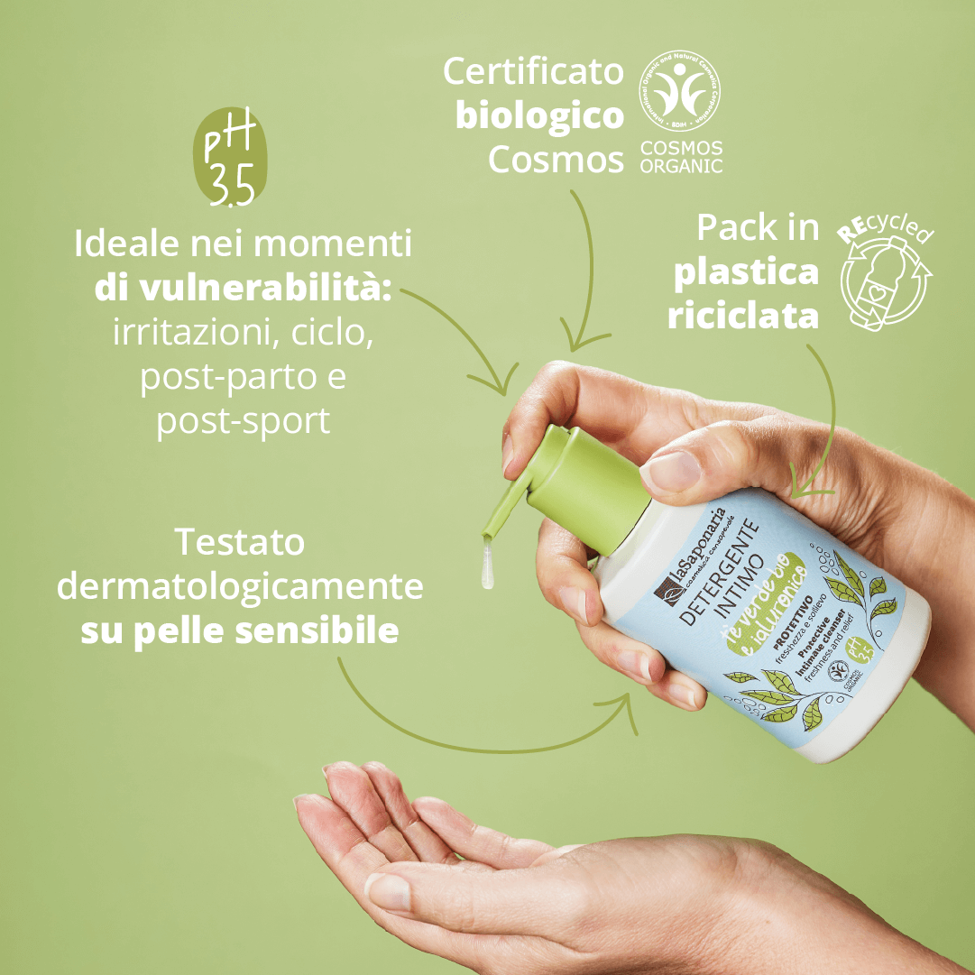 Detergente intimo Protettivo Tè verde Bio & Ialuronico - Idratante e Lenitivo pH 3.5